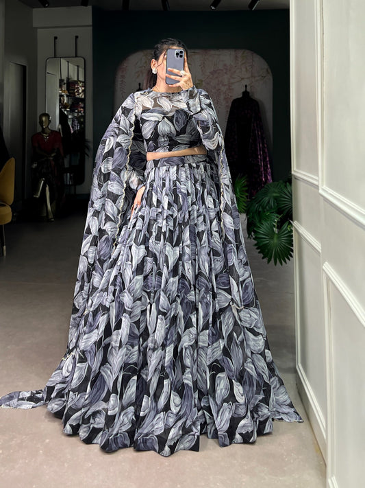 Party Wear Tabby Silk Black Color Lehenga Choli