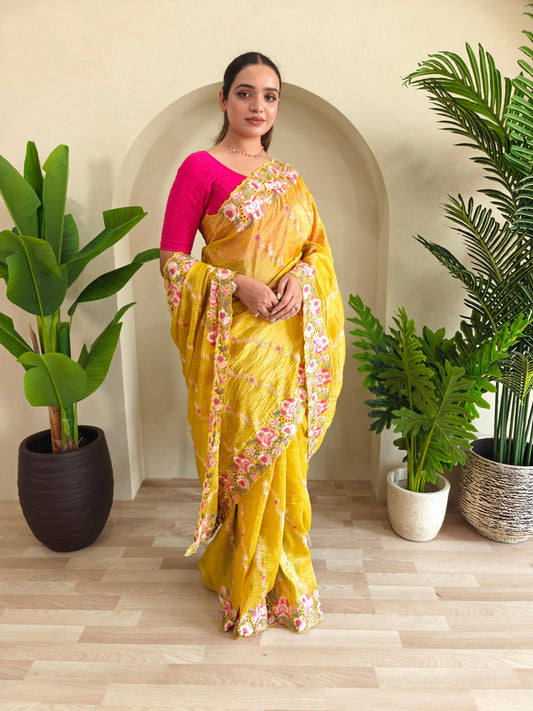 Beautiful Crush Silk Yellow Color Saree