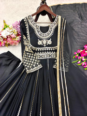 Stunning Black Color Sequence Work Georgette Gown