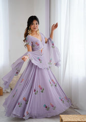 Lovely Lavender Georgette Hand Painted Lehenga