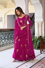 Marvelous Pink Georgette Thread Work Gown