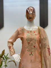 Gorgeous Peach Chinon Sequence Work Lehenga Choli With Top