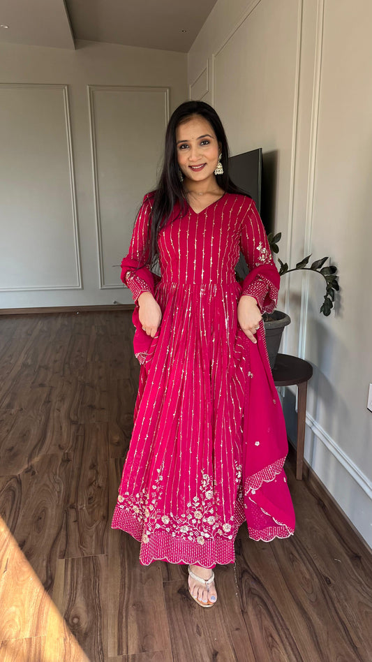 Elegant Embroidery Work Pink Color Gown