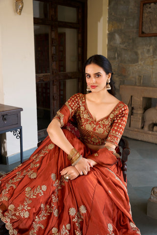 Wedding Wear Heavy Rangoli Silk Orange Color Lehenga Choli