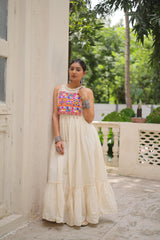 Lovely Off-White Cotton Embroidered Gown