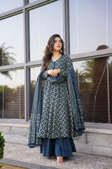 Outstanding Cotton Printed Blue Color Gown