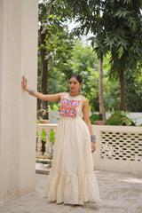 Lovely Off-White Cotton Embroidered Gown