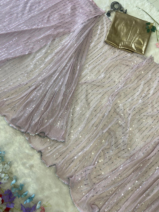 Peaceful Embroidery Work Purple Color Saree