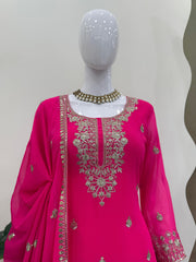 Georgette Pink Color Palazzo Set With Dupatta