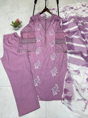 Outstanding Roman Silk Lavender Color Salwar Suit