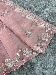 Party Wear Heavy Work Pink Color Stylish Saree