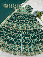 Beautiful Embroidery Work Green Color Sharara Suit