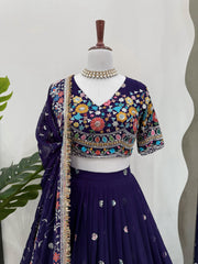 Sequence Navy Blue Color Lehenga Choli Set with Dupatta