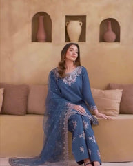 Pretty Blue Crepe Sequence Work Punjabi Style Palazzo Suit