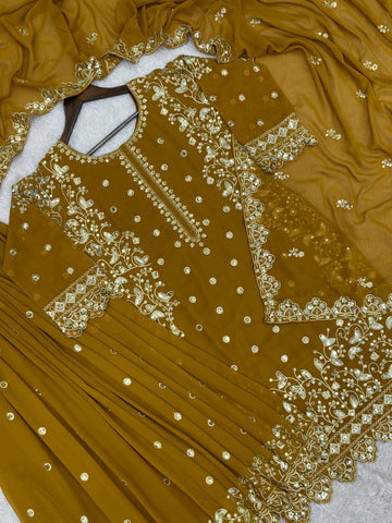Exclusive Yellow Georgette Sequence Work Sharara Suit
