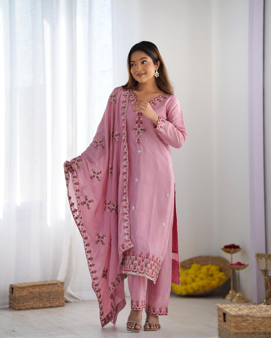 Stylish Pink Chinon Silk Sequence Work Anarkali Suit