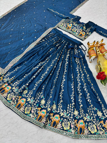 Exclusive Mustard Vichitra Embroidery Work Lehenga