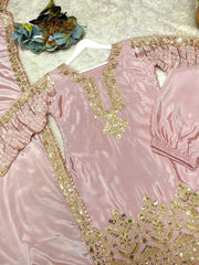 Innovative Pink Chinon Silk Sequence Work Palazzo Suit
