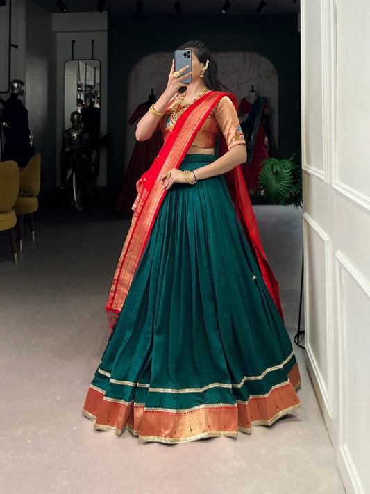 Trendy Green Vichitra Silk Zari Work Lehenga Choli