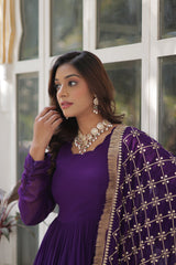 Adorable Embroidery Sequins Work Purple Color Gown