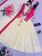 Trendy Pink Silk Embroidery Work Gown