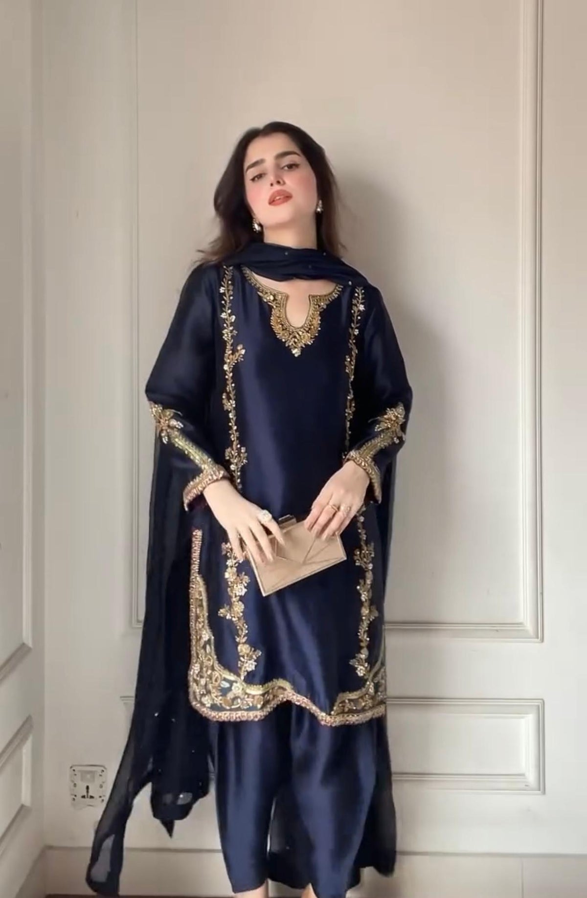 Navy Blue Color Fully Stitched Farshi Salwar Suit