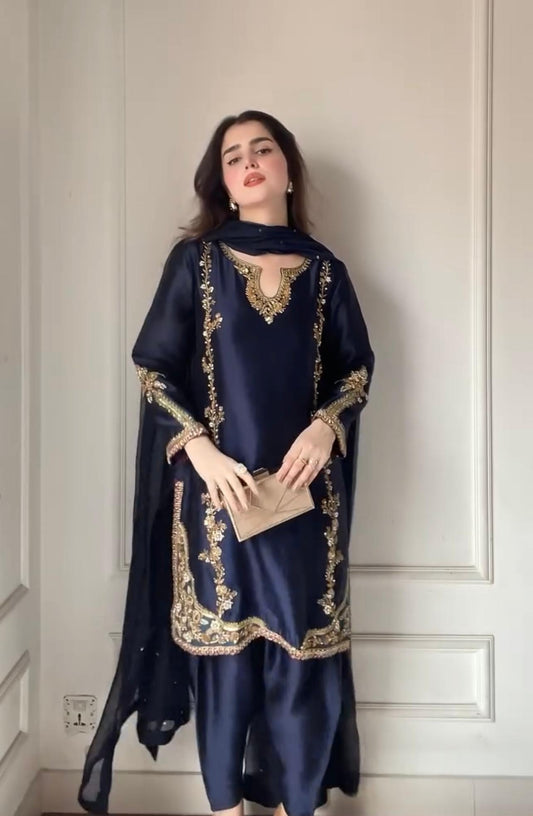 Navy Blue Color Fully Stitched Farshi Salwar Suit