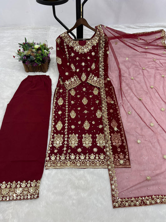 Function Wear Heavy Work Maroon Palazzo Suit