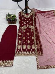 Function Wear Heavy Work Maroon Palazzo Suit
