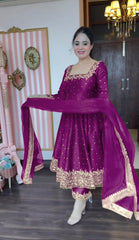 Elegant  Vichitra Silk Purple Color Anarkali Suit