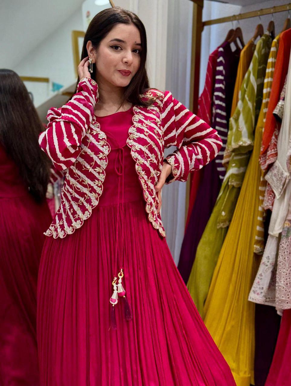 Gorgeous Pink Georgette Embroidery Sequence Koti With Gown
