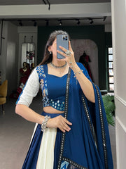Traditional Wear Blue Color Pure Rayon Lehenga Choli