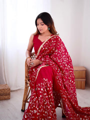 Glorious Red Crunchy Silk Embroidery Work Saree
