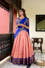Exclusive Kanchipuram Peach Color Lehenga Choli