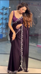 Adorable Heavy less Border Wine Color Saree