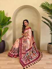 Blissful Digital Print Peach Saree