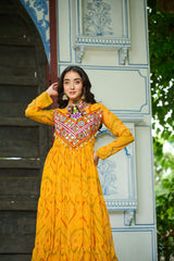 Navratri Festival Innovative Blue Georgette Kutchi Work Gown