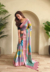 Multi Color Design Stylish Print Pink Color Saree