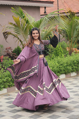 Navratri Special Purple Cotton Ajrakh Print Lehenga Choli