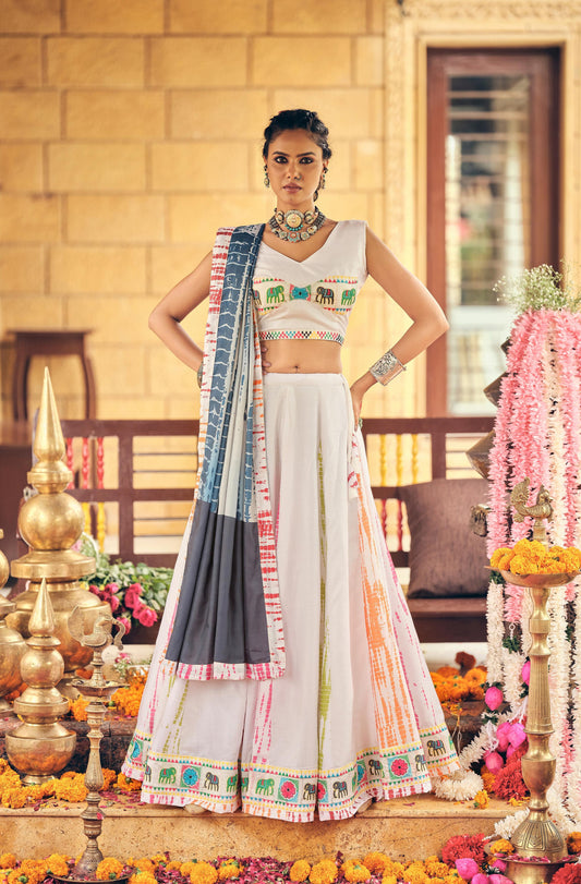 Attractive White Color Embroidery Work Lehenga Choli