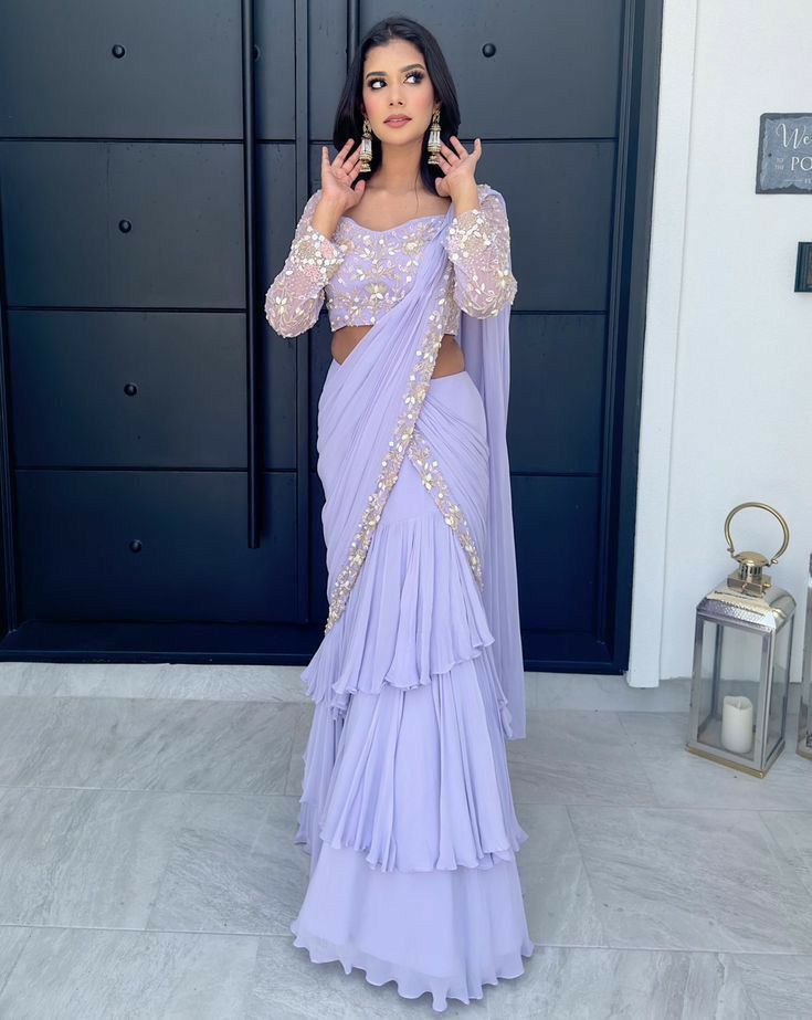 Lavender Color Sequence Work Party Wear Lehenga Saree