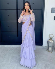 Lavender Color Sequence Work Party Wear Lehenga Saree