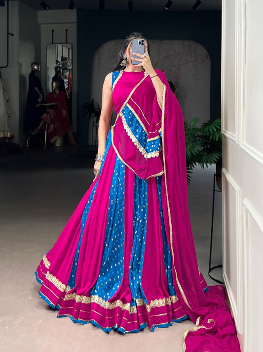 Trendy Blue Tasar Silk Bandhej Print Lehenga Choli