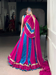 Trendy Blue Tasar Silk Bandhej Print Lehenga Choli