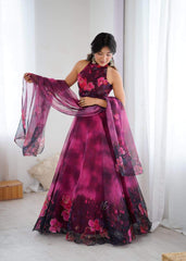 Glorious Pink Color Digital Printed Organza Lehenga