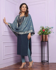 Stylish Catching Blue Color Salwar Suit Jacquard Dupatta