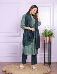 Good Looking Wear Teal Green Color V Neck Salwar Suit