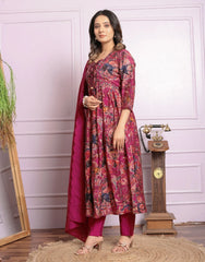 Fashionable Dark Pink Color Round Kurti Pair