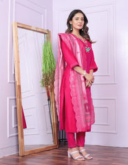 Trendy  V Neck Butterfly Work Pink Color Salwar Suit