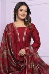 Lovely Red Color Gher Kurti With Afghani Style Suit